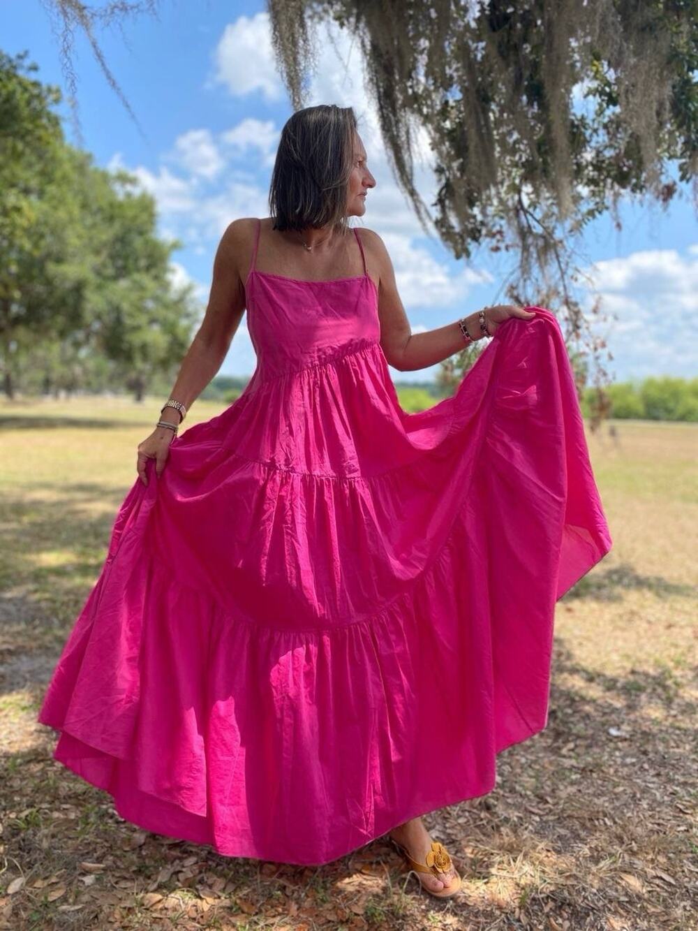 MATTEAU Australia Asymmetric Tiered Sundress Silk Cotton Blend fuchsia 8